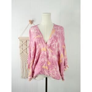 Young Fabulous & Broke Tia Tie Dye Kimono Crop Top Size Large Pink Peach
